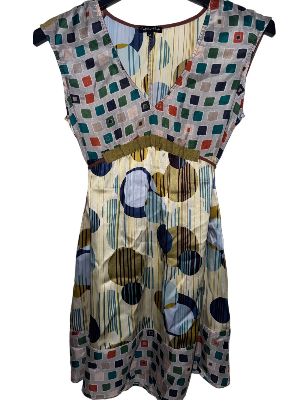 Vintage Taylor & Hyde Multicolor Geometric Print V-Neck Tunic Mini Dress Women M